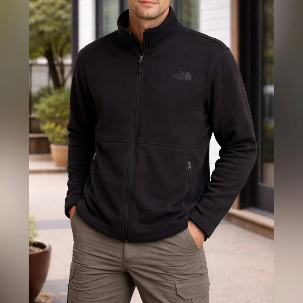 The North Face Black Fleece Jacket Full Zip Outdoor Hiking Coat Mens XXL
